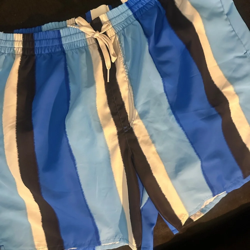 Sandro Paris White Shirt and Blue Striped Swim Shorts 100% Polyester size XXL
